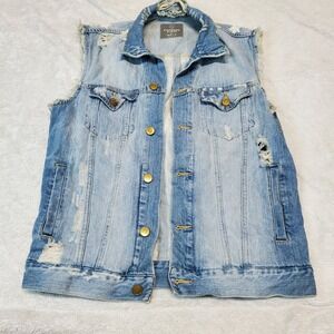 Standard Cloth Blue White 4th of July USA Flag‎ Distressed Stars Denim Jacket M